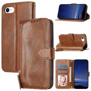 For iPhone SE 2024 Oil Skin Zipper Wallet Leather Phone Case(Brown)