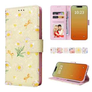 For iPhone 15 Pro Max Bronzing Painting RFID Leather Case(Yellow Daisy)