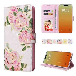 For iPhone 15 Pro Max Bronzing Painting RFID Leather Case(Rose Flower)