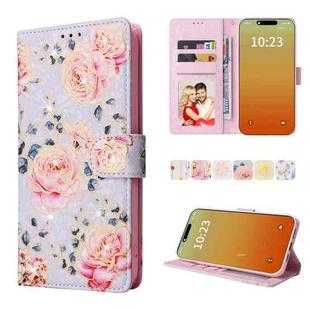 For iPhone 15 Pro Bronzing Painting RFID Leather Case(Pastoral Rose)