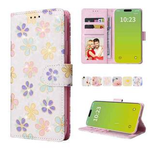 For iPhone 15 Plus Bronzing Painting RFID Leather Case(Bloosoming Flower)