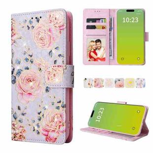 For iPhone 15 Bronzing Painting RFID Leather Case(Pastoral Rose)