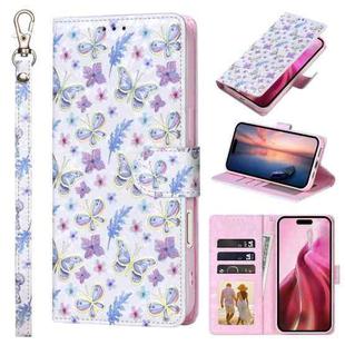 For iPhone 16 Bronzing Painting RFID Leather Case(Pansies)