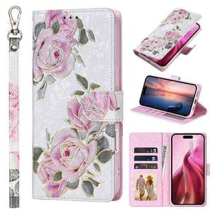 For iPhone 16 Plus Bronzing Painting RFID Leather Case(Rose Flower)