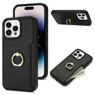 For iPhone 15 Pro Max Ring Card  Litchi Leather Back Phone Case(Black)
