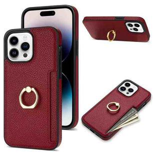 For iPhone 15 Pro Ring Card  Litchi Leather Back Phone Case(Red)