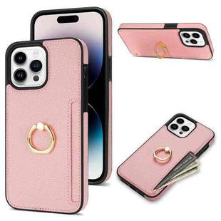 For iPhone 15 Pro Ring Card  Litchi Leather Back Phone Case(Pink)