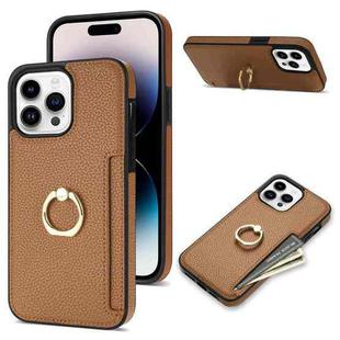 For iPhone 15 Pro Ring Card  Litchi Leather Back Phone Case(Brown)