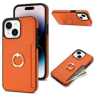 For iPhone 15 Plus Ring Card  Litchi Leather Back Phone Case(Orange)