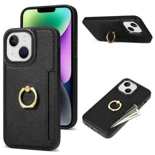 For iPhone 14 Plus Ring Card  Litchi Leather Back Phone Case(Black)