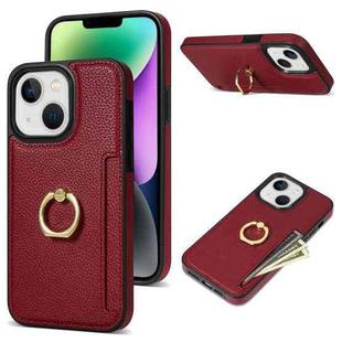 For iPhone 14 Ring Card  Litchi Leather Back Phone Case(Red)