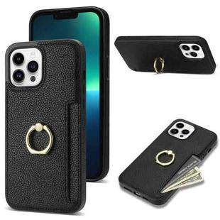 For iPhone 13 Pro Ring Card  Litchi Leather Back Phone Case(Black)