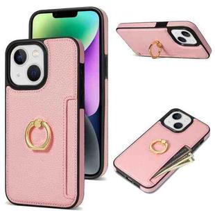 For iPhone 13 Ring Card  Litchi Leather Back Phone Case(Pink)