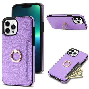 For iPhone 12 Pro Max Ring Card  Litchi Leather Back Phone Case(Purple)