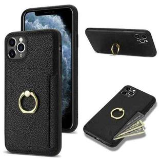 For iPhone 11 Pro Max Ring Card  Litchi Leather Back Phone Case(Black)