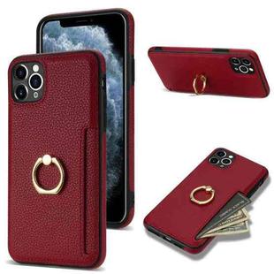 For iPhone 11 Pro Max Ring Card  Litchi Leather Back Phone Case(Red)