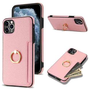 For iPhone 11 Pro Max Ring Card  Litchi Leather Back Phone Case(Pink)