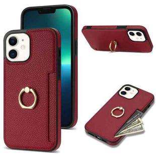 For iPhone 11 Ring Card  Litchi Leather Back Phone Case(Red)