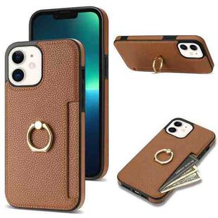 For iPhone 11 Ring Card  Litchi Leather Back Phone Case(Brown)