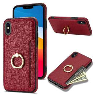 For iPhone XS / X Ring Card  Litchi Leather Back Phone Case(Red)