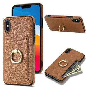For iPhone XR Ring Card  Litchi Leather Back Phone Case(Brown)