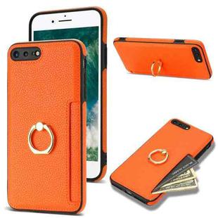 For iPhone 8 Plus / 7 Plus Ring Card  Litchi Leather Back Phone Case(Orange)