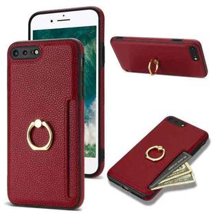 For iPhone 8 Plus / 7 Plus Ring Card  Litchi Leather Back Phone Case(Red)