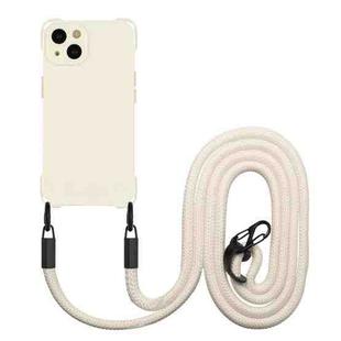 For iPhone 15 Four-corner Shockproof TPU Phone Case with Lanyard(White)