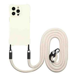 For iPhone 14 Pro Max Four-corner Shockproof TPU Phone Case with Lanyard(White)