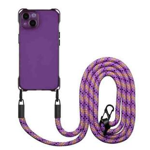 For iPhone 13 Four-corner Shockproof TPU Phone Case with Lanyard(Purple)
