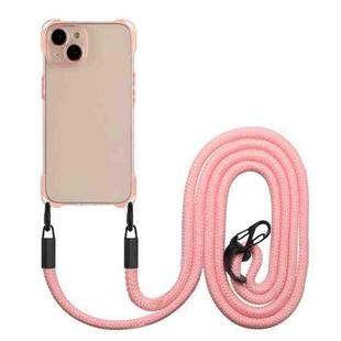 For iPhone 13 Four-corner Shockproof TPU Phone Case with Lanyard(Pink)