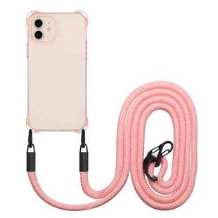 For iPhone 12 Four-corner Shockproof TPU Phone Case with Lanyard(Pink)