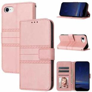 For iPhone SE 2024 Embossed Stripes Skin Feel Leather Phone Case(Pink)