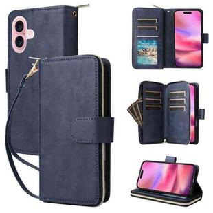 For iPhone 17 9 Card Slots Zipper Wallet Bag Leather Phone Case(Blue)