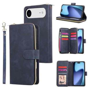 For iPhone 17 Air 9 Card Slots Zipper Wallet Bag Leather Phone Case(Blue)