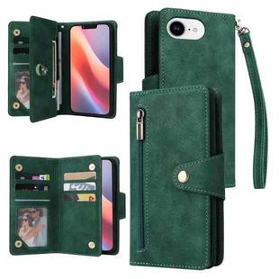 For iPhone 16e Rivet Buckle 9 Cards Three Fold Leather Phone Case(Green)