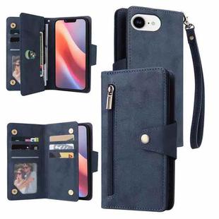 For iPhone 16e Rivet Buckle 9 Cards Three Fold Leather Phone Case(Blue)