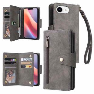 For iPhone 16e Rivet Buckle 9 Cards Three Fold Leather Phone Case(Grey)