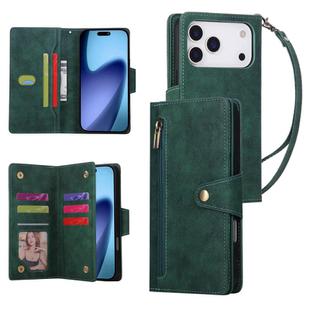 For iPhone 17 Pro Rivet Buckle 9 Cards Three Fold Leather Phone Case(Green)