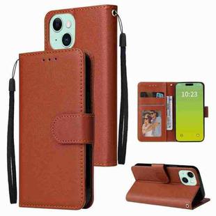 For iPhone 15 Plus Multifunctional Horizontal Flip Leather Phone Case with Three Card Slots(Brown)