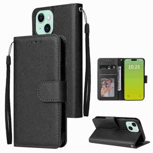 For iPhone 15 Plus Multifunctional Horizontal Flip Leather Phone Case with Three Card Slot(Black)