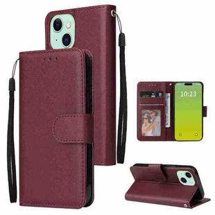 For iPhone 15 Plus Multifunctional Horizontal Flip Leather Phone Case with Three Card Slot(Wine Red)