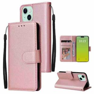 For iPhone 15 Multifunctional Horizontal Flip Leather Phone Case with Three Card Slot(Rose Gold)