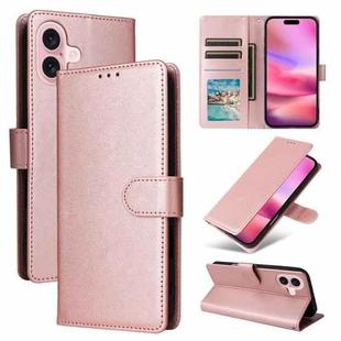 For iPhone 16 Multifunctional Horizontal Flip Leather Phone Case with Three Card Slots(Rose Gold)