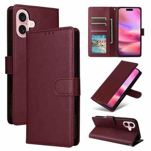 For iPhone 16 Plus Multifunctional Horizontal Flip Leather Phone Case with Three Card Slots(Wine Red)