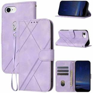 For iPhone SE 2024 Embossed Line Leather Phone Case with Lanyard(Purple)
