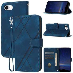 For iPhone SE 2024 Embossed Line Leather Phone Case with Lanyard(Blue)