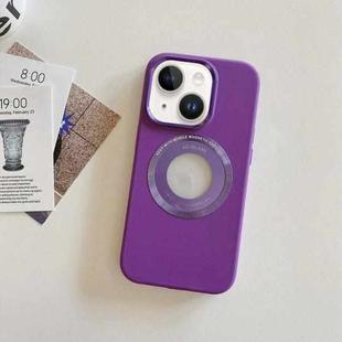 For iPhone 15 Metal Frame Silicone Magnetic Phone Case(Purple)