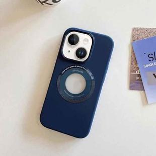 For iPhone 15 Metal Frame Silicone Magnetic Phone Case(Dark Blue)