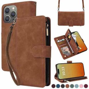 For iPhone 15 Pro Max Crossbody Multi-card Slot Wallet Zipper Leather Phone Case(Brown)